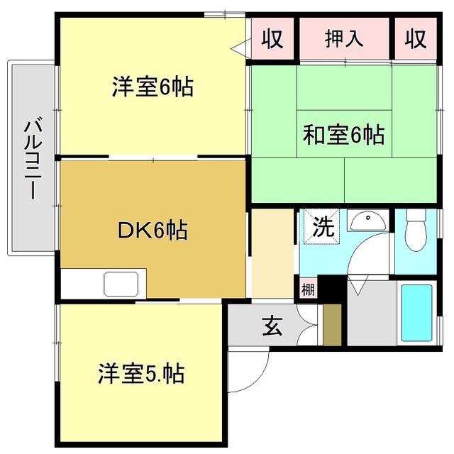 シャーメゾン中通 A棟(2DK/2階)の間取り写真
