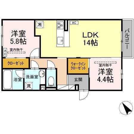 パルミエ II(2LDK/2階)の間取り写真