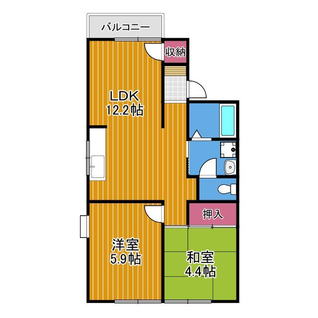 グリーンヒル小金台 B棟(2LDK/1階)の間取り写真