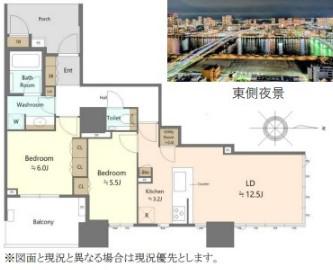 DEUX TOURS CANAL&SPA イースト(2LDK/36階)の間取り写真