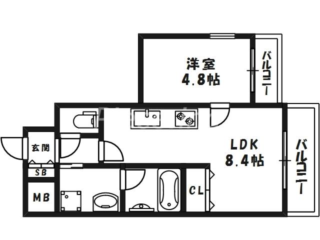 プレジオ都島(1LDK/6階)の間取り写真
