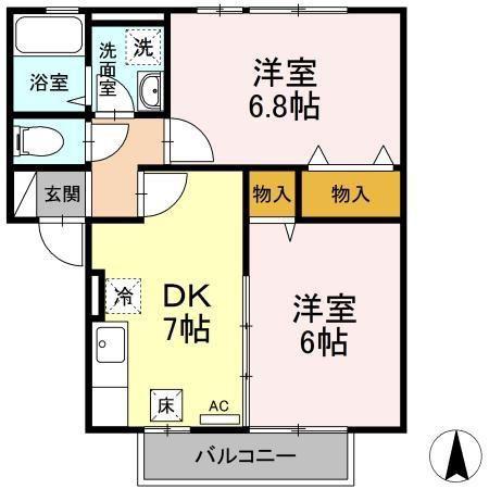 パルカヤクラB棟(2DK/1階)の間取り写真
