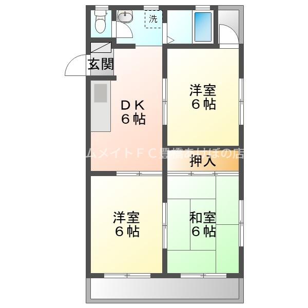 山中荘A棟(3DK/2階)の間取り写真