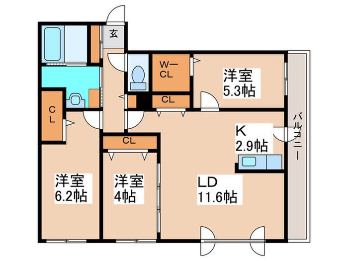 アルファスクエア北20西4(3LDK/2階)の間取り写真