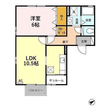 ノール・ヴィラージュII(1LDK/1階)の間取り写真