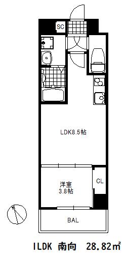 リヴィアスコウベラメール(1LDK/1階)の間取り写真