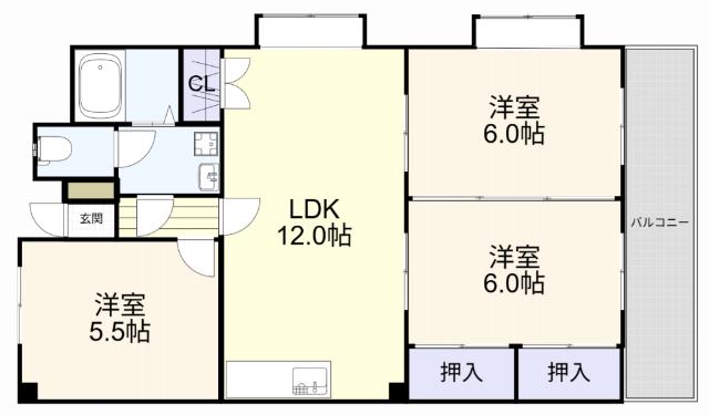 シャルム富貴(3LDK/4階)の間取り写真