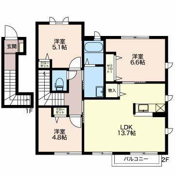 シャルマン小杉(3LDK/2階)の間取り写真