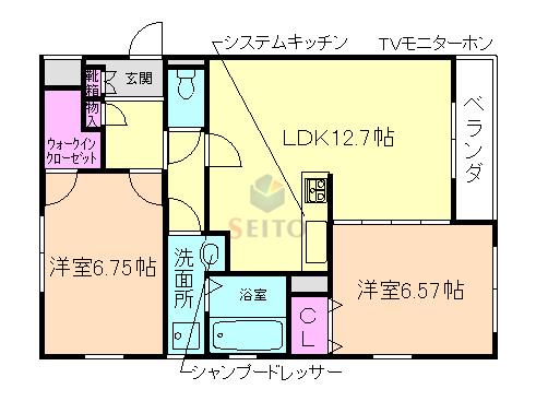シェール中桜塚(2LDK/3階)の間取り写真