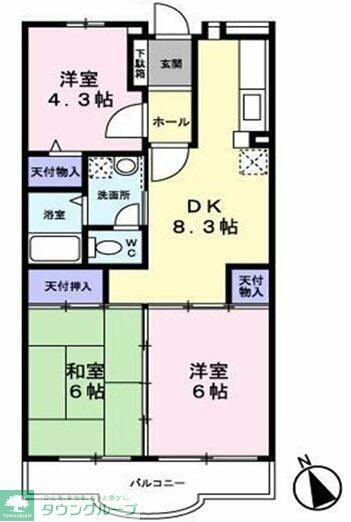 サンシャイン小沢-B(3DK/1階)の間取り写真