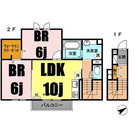 カサデ白楽(2LDK/2階)の間取り写真