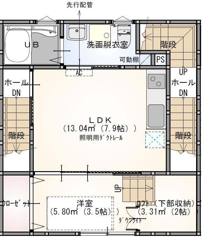 S.A.BOX寺家A棟(1LDK/2階)の間取り写真
