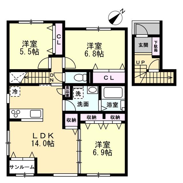 ソシアペンタスI(2LDK/2階)の間取り写真
