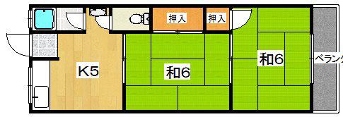 第2南開荘(2K/2階)の間取り写真