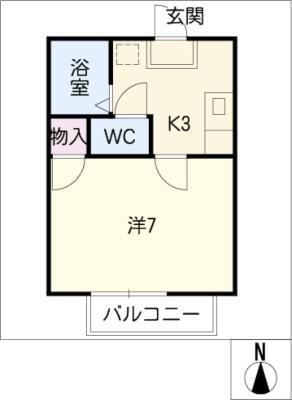 アーニストハウスB(1K/1階)の間取り写真