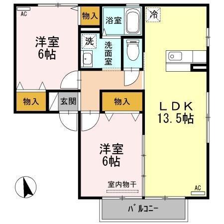セジュールアルカディアB棟(2LDK/2階)の間取り写真