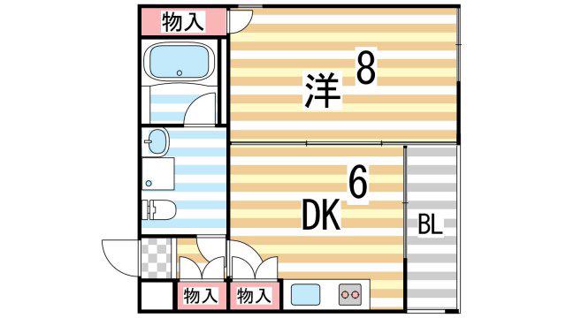 グランカレA棟(1DK/2階)の間取り写真