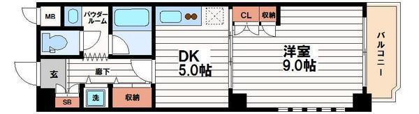 ニューライフ谷町(1DK/11階)の間取り写真