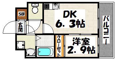 ディモーラ博多(1DK/4階)の間取り写真