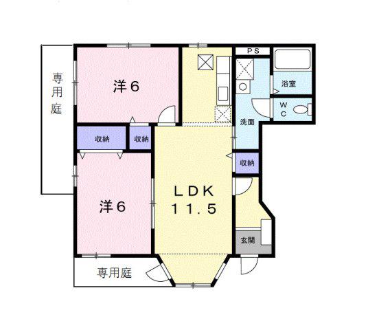 シュクセ・ベージョA棟(2LDK/1階)の間取り写真