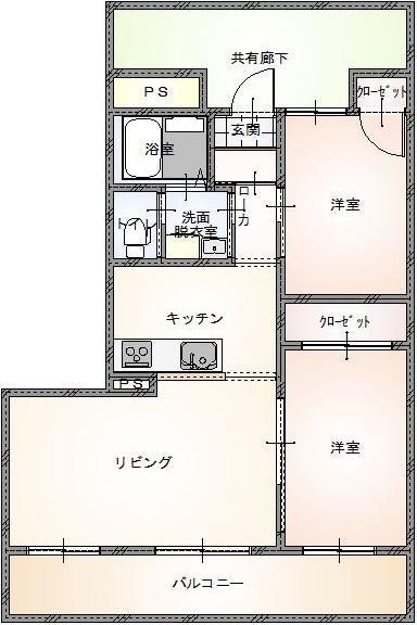 グランジュール中町(2LDK/3階)の間取り写真