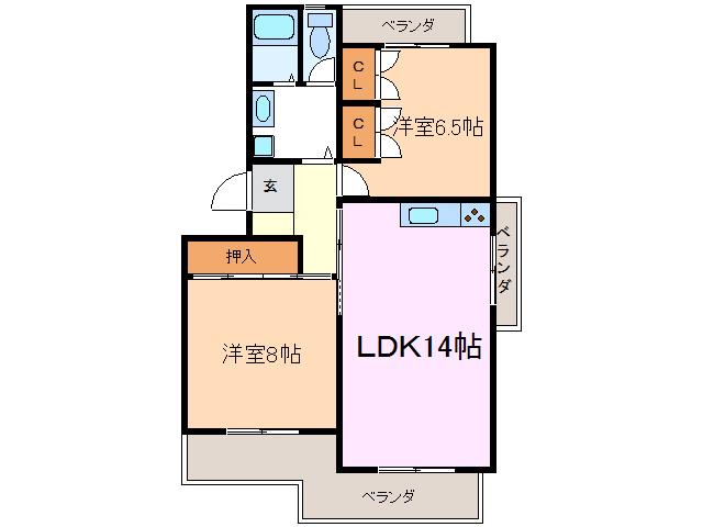 ヒルズ赤池(2LDK/4階)の間取り写真