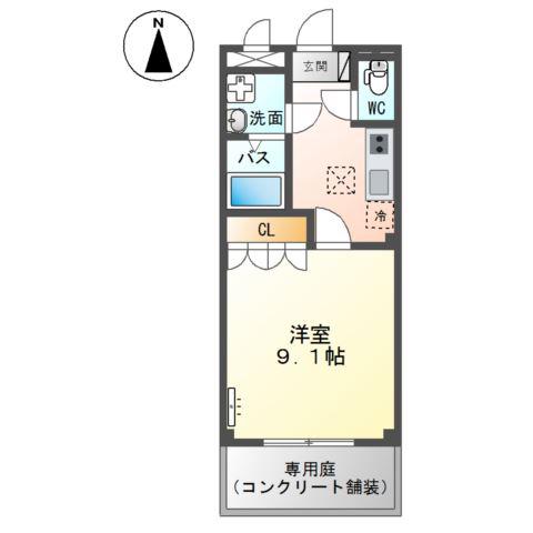 オレンジビレッジ(1K/1階)の間取り写真