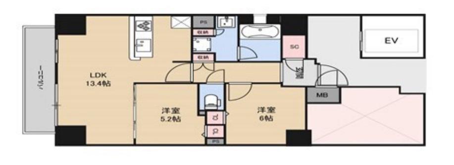 プレサンス心斎橋レヨン(2LDK/4階)の間取り写真