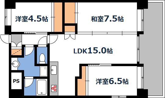 南苑マンション(3LDK/4階)の間取り写真