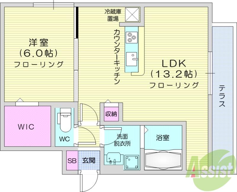ガーデンコートAIHARA(1LDK/1階)の間取り写真