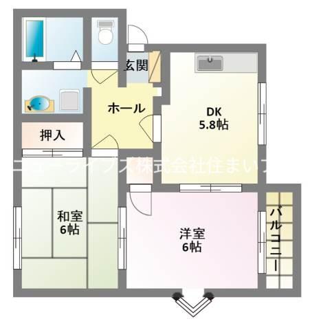 ハイツヒミコC棟(2DK/2階)の間取り写真