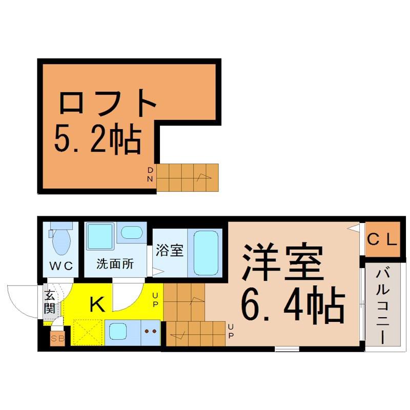 ハーモニーテラス靖国町V(1SK/2階)の間取り写真