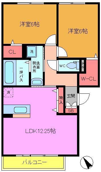ブランシュール(2LDK/1階)の間取り写真