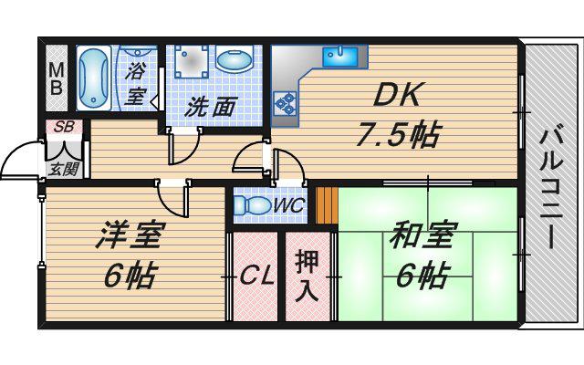 服部マンション(2DK/3階)の間取り写真