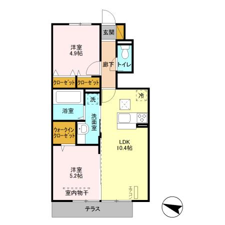 ヴィラ楓(2LDK/1階)の間取り写真