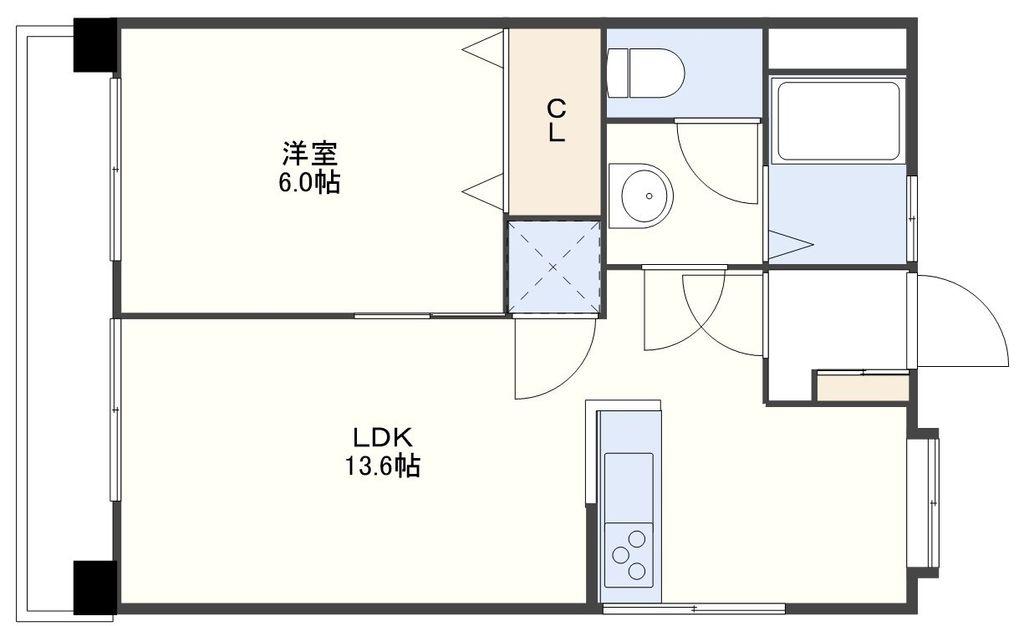 M2ビル(1LDK/4階)の間取り写真
