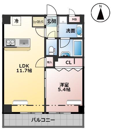 ベル・フルール(1LDK/4階)の間取り写真