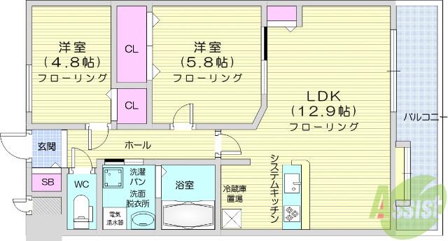 ディユ・ラフィーネ(2LDK/2階)の間取り写真