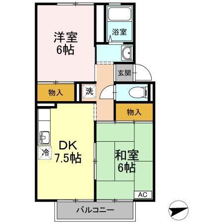 アヴァンセ A棟(2DK/2階)の間取り写真