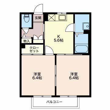 フローラルヒルズF棟(2K/2階)の間取り写真