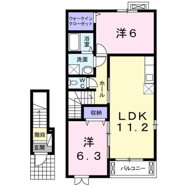 グレイスフルⅢ(2LDK/2階)の間取り写真
