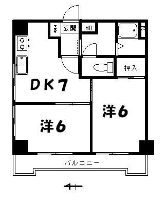 ハイコーポ北綾瀬(2DK/2階)の間取り写真