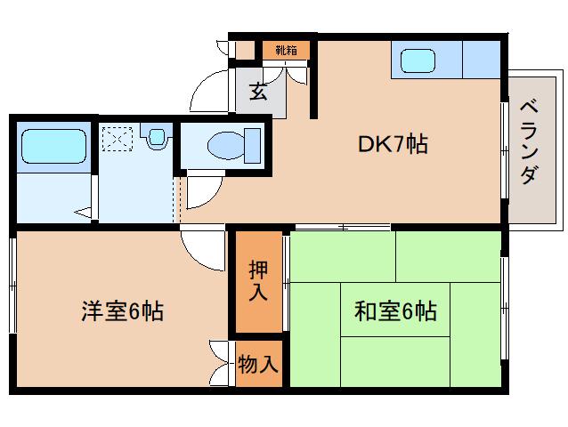 コンフォルト平松(2DK/2階)の間取り写真