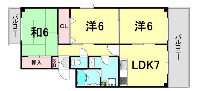 サンパレス21御影II(3LDK/3階)の間取り写真