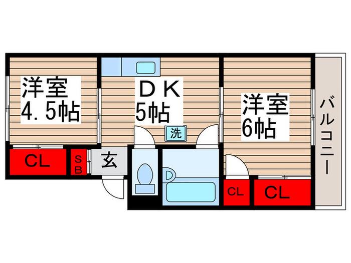 ヤマサイコーポ1号棟(2DK/3階)の間取り写真
