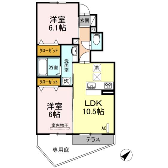GRACIOUSB棟(2LDK/1階)の間取り写真
