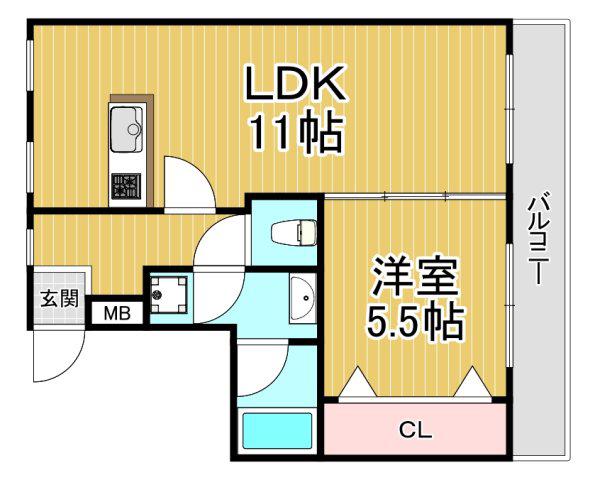フロントリバー東難波(1LDK/3階)の間取り写真