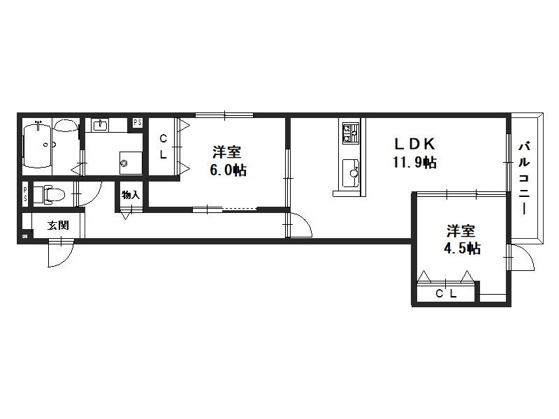 西京極畔勝町D-ROOM(2LDK/1階)の間取り写真