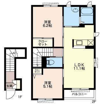 フィオーレ SW(2LDK/2階)の間取り写真