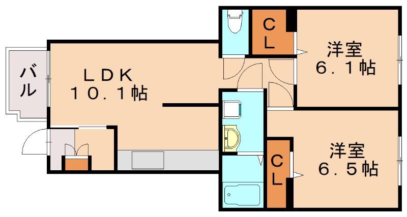 ヴィレッタ二日市(2LDK/1階)の間取り写真